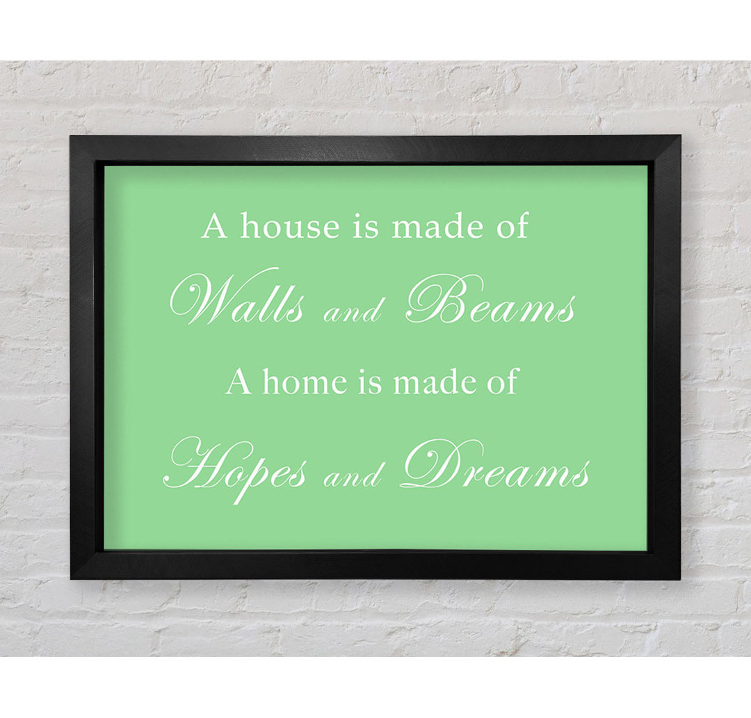 Gerahmtes Poster Home Quote Walls And Beams Hopes And Dreams Green