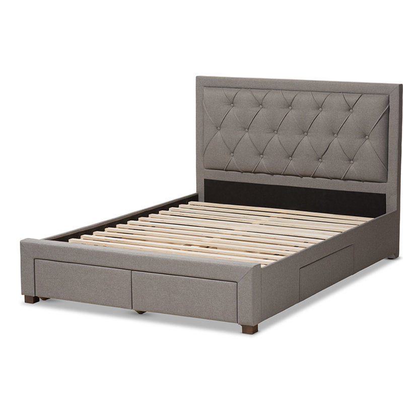 Lit plateforme tapissier avec rangement Aurelie, Grand, Beige