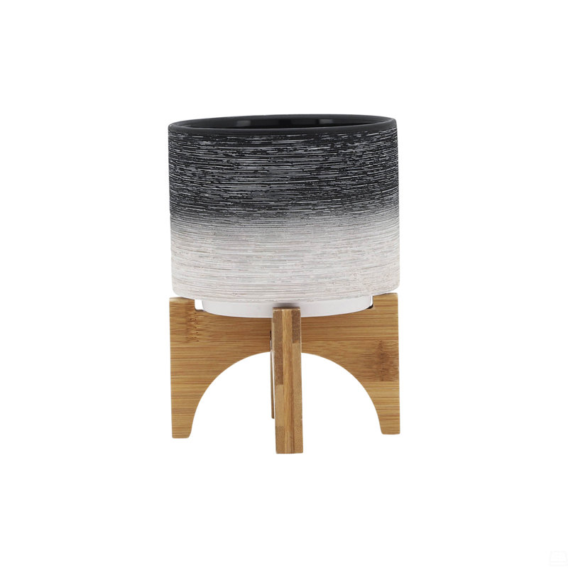 Ceramic 5" Planter On Wooden Stand