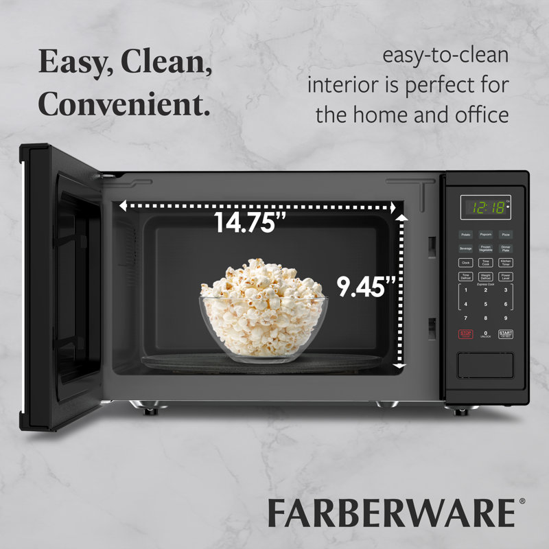 Farberware 1.1 Cu. Ft. 1000-watt Digital Microwave Oven, Black, Black