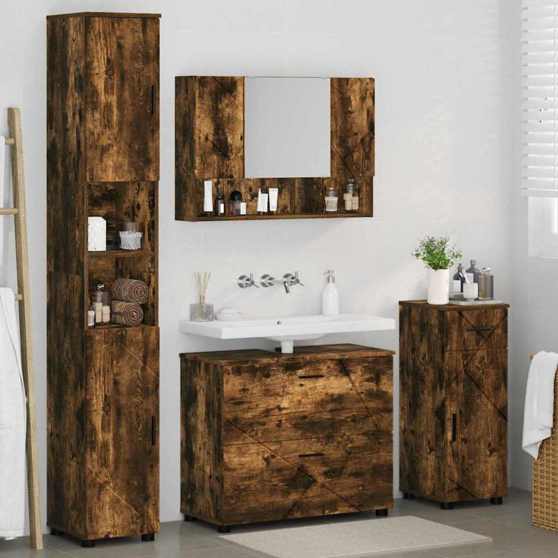 Bathroom Storage Furniture Set, Smoked Oak
