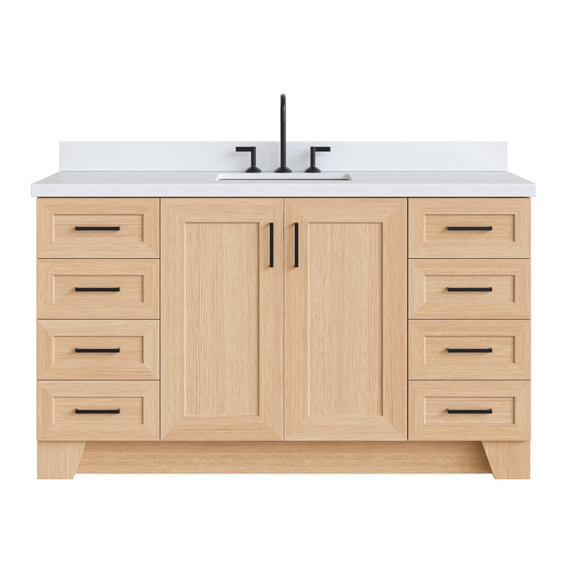 61 IN.  Single Bathroom Vanity, White, Rectangle, White Quartz