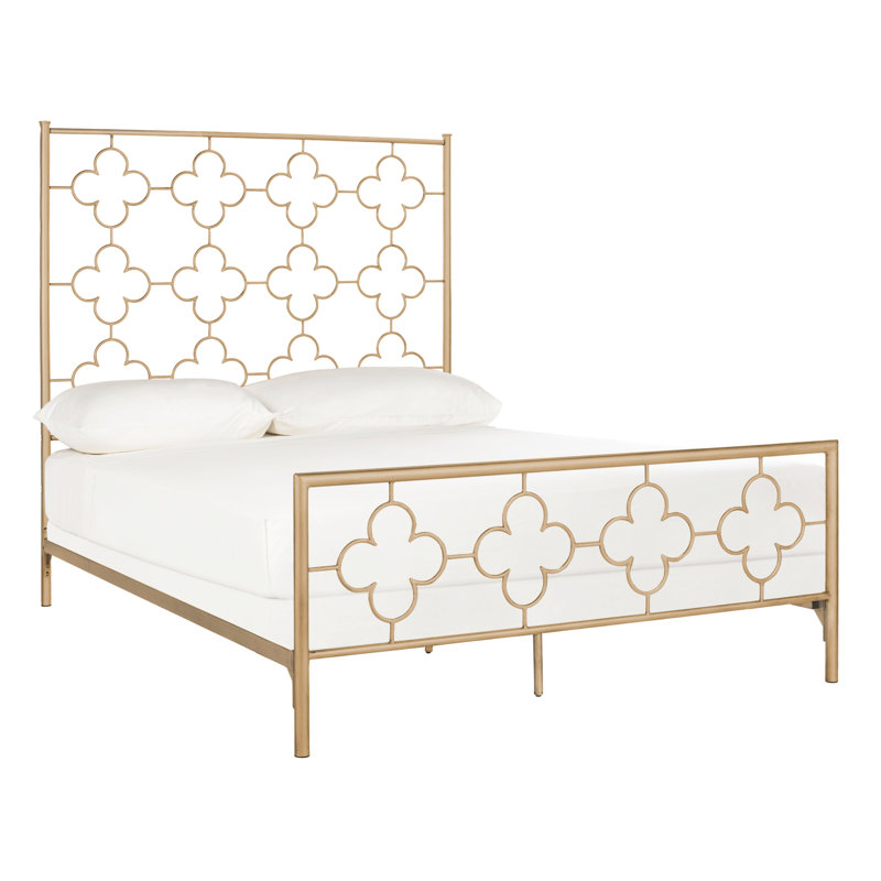 Luan Quatrefoil Metal Bed, Queen, Antique Gold