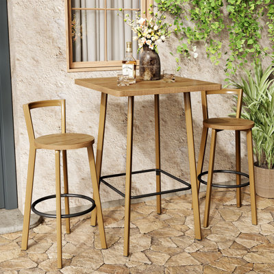3-Piece 39.37 in. H Square Bar Table Set with 2 Stools