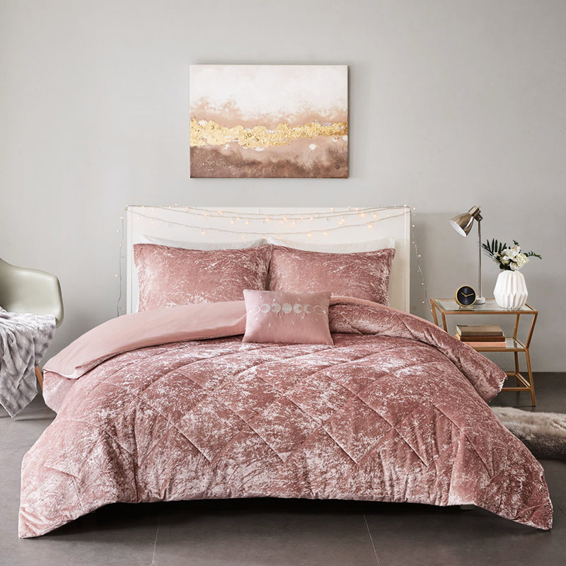 Housse de couette pour lit double / grand en velours rosé, avec housse de luxe en tissu confortable, double / grand et coussin