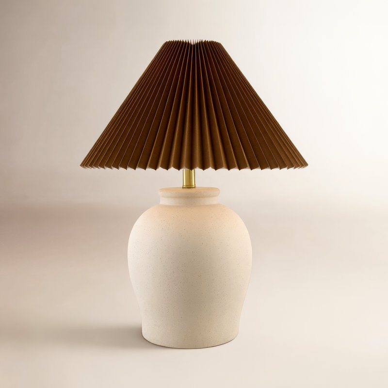 Chemise 22" Ceramic Table Lamp, Shell, Brown Pleated