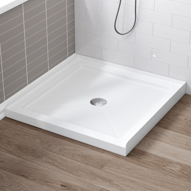 DeerValley 35" L x 35" W Square Shower Base Pan Single Threshold White Acrylic Center Drain, Non-slip Design