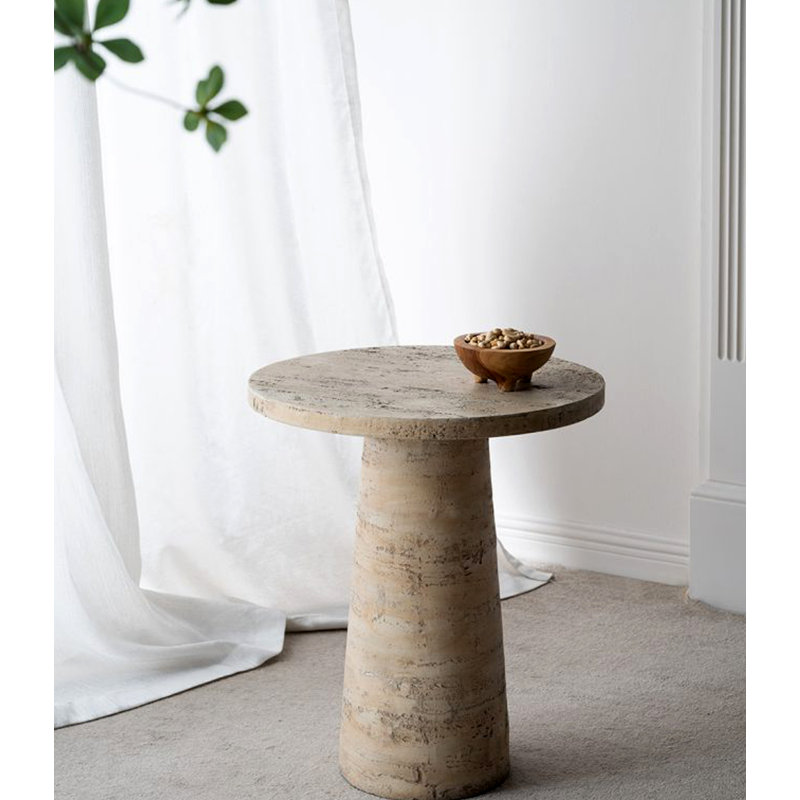 Table d'appoint ronde 22 pi x 22 po x 25,5 po en ciment crème avec base piédestal, Cream
