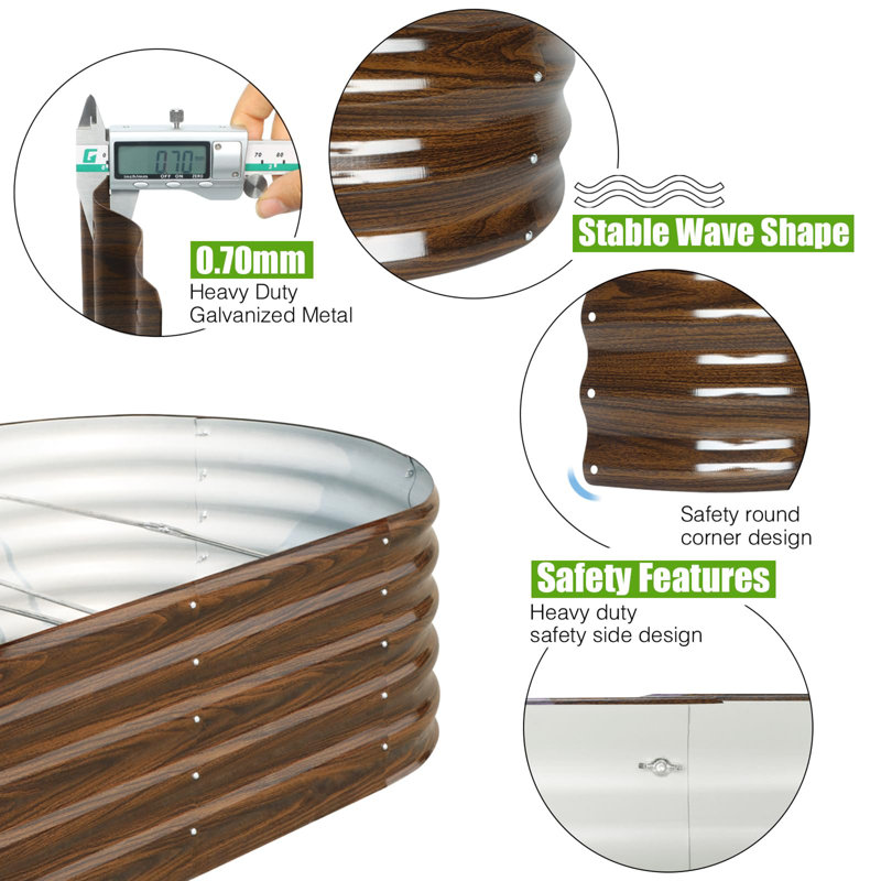 Lit de jardin surélevé galvanisé pour l'extérieur, Brun, H 17 po x l 70,8 po x P 35,4 po