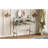 33.9" Mirrored Makeup Vanity Desk with Mirror and Lights, Mirrored Console Vanity Table with 2 Big Drawers & Open Shelf, Dressing Table with Charging Station for Bedroom, Silver