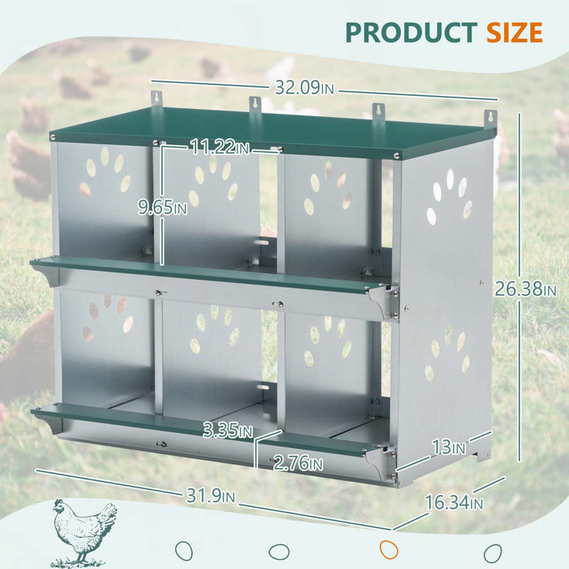 Boîte de nidification pour poulets, 6 nichoirs en métal pour poules, boîtes de nidification pour poules en acier galvanisé, facile à assembler