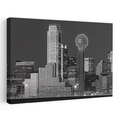 Usa Texas Dallas Panoramic View Of An Urban Skyline At Night Bw Contemporary City Art