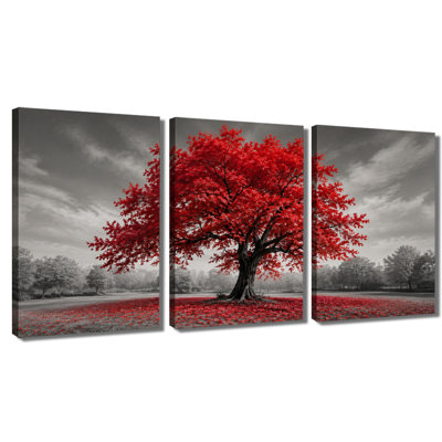 Impression sur toile tendue à 3 panneaux gris en érable rouge