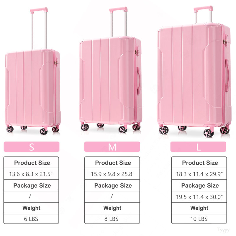 Ensembles de bagages 3 pièces, valises rigides durables en ABS rigide avec roues pivotantes doubles 20/24/28 pouces (rose)