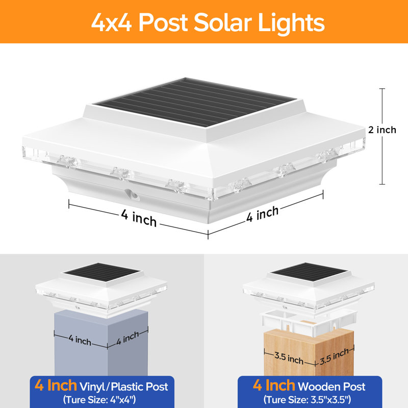 Capuchon de poteau solaire 4 x 4 avec lumières améliorées, plus lumineuses et plus longues pour éclairer le pont de la clôture avec lumières chaudes / blanches, poteaux d'extérieur imperméables et lumières solaires pour porche de patio