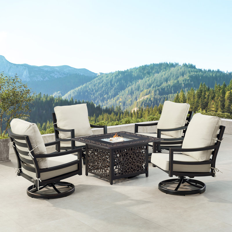 Denicka 4 - Person Patio Conversation Set with Cushions, Light Gray