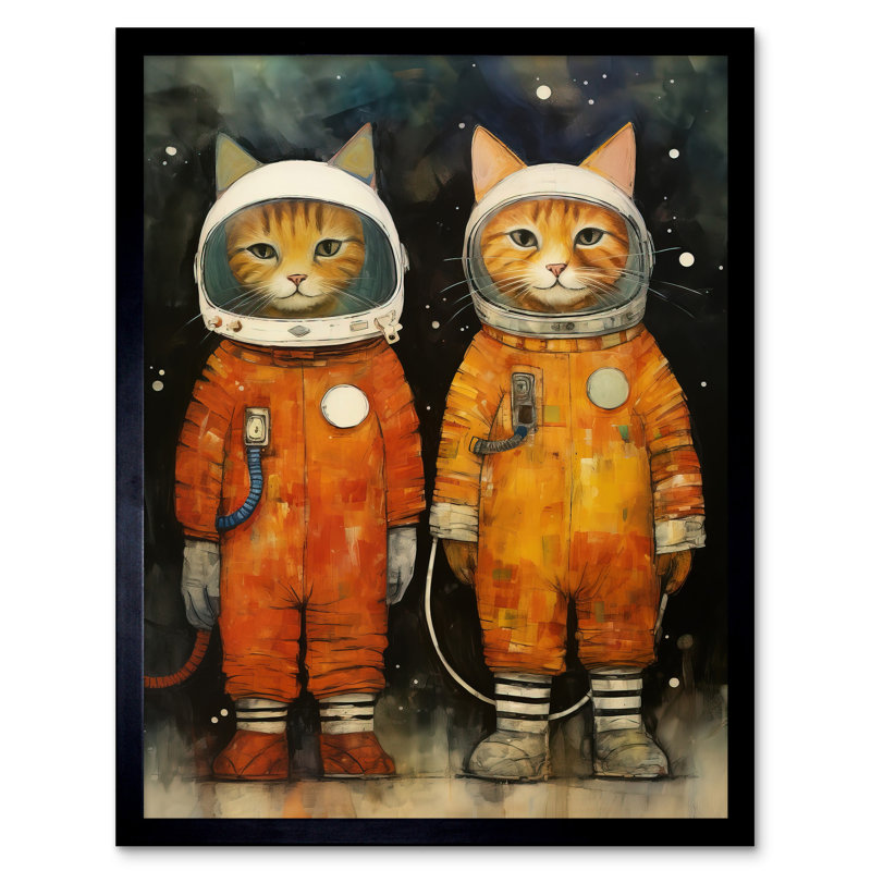 Cosmic Cats In Outer Space Moon - Single Picture Frame Print