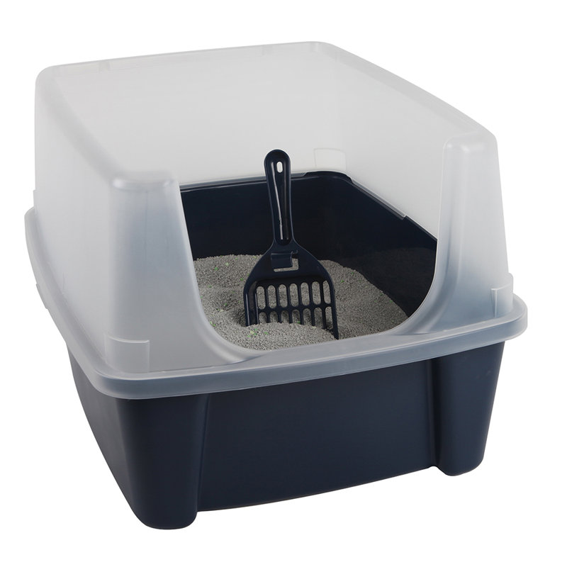 Navy High-Sided Open-Top Cat Litter Box with Scoop