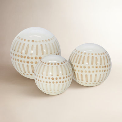 Glade Set of 3 Decorative Orbs - Contemporary White and Tan Round Orb Decor - Ceramic Home or Office Table Decoration - Home Gift Idea