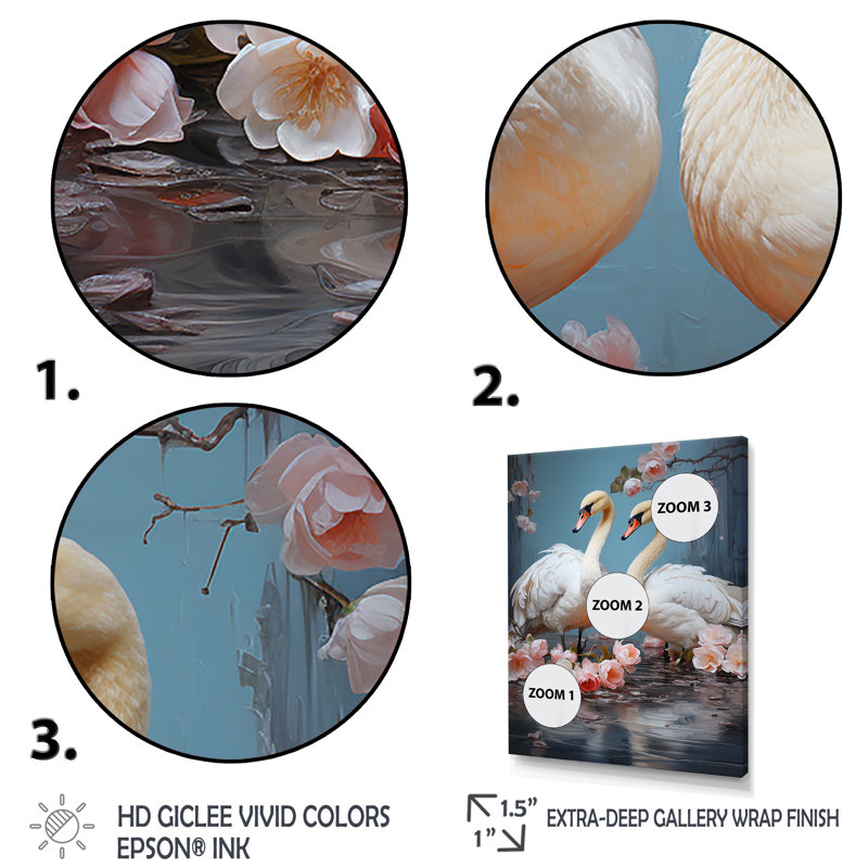 Art mural blanc, cygne blanc, sérénade III, Cadre flottant doré, H 32 po x l 24 po x P 1 po