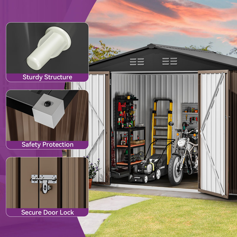 10 ft. W x 8 ft. D Metal Lean-To Storage Shed, Brown
