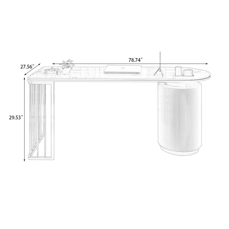Bureau blanc rectangulaire en bois manufacturé avec 3 tiroirs, H 29,53 po x l 78,74 po x P 27,56 po