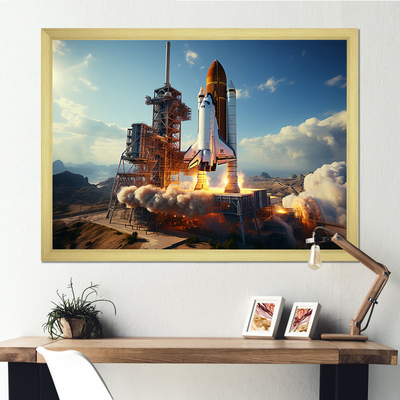 " Space Shuttle Payload Deployment I ", Gold Single Picture Framed, 12" H x 20" W x 1" D