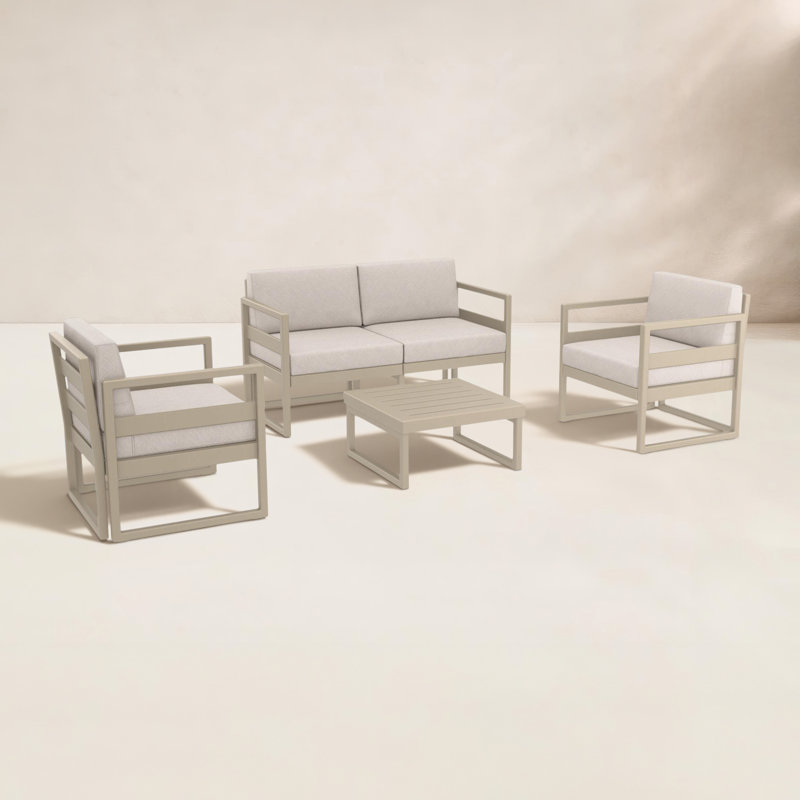 Ensemble de conversation pour patio 4 personnes Lane avec coussins en acrylique, Toile taupe Sunbrella®, Taupe