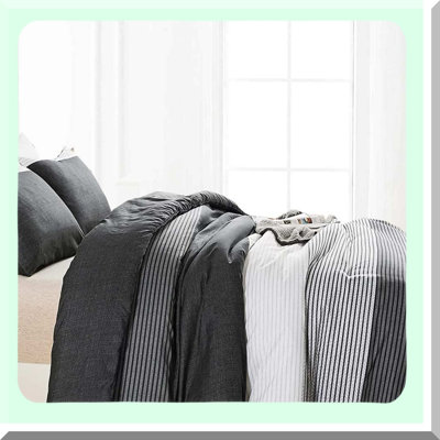 StripePatch Comforter Set - Reversible Duvet - Soft Microfiber Bedding in a Bag - Masculine Modern Design - Queen Size - 3PC Set