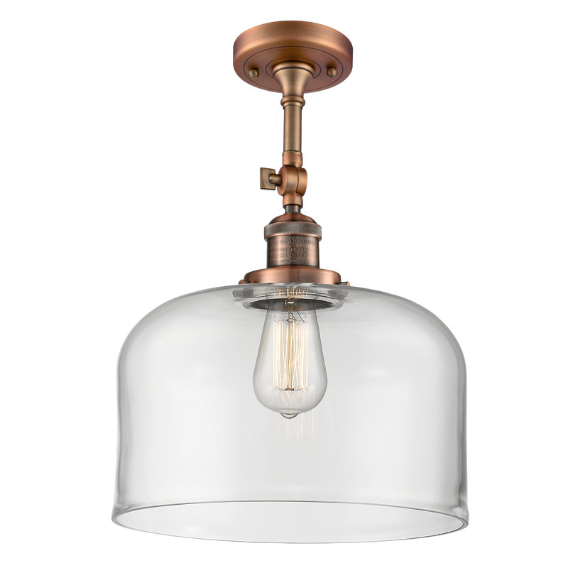 Temescal Glass Semi Flush Mount, Clear, No Bulb Included, Antique Copper