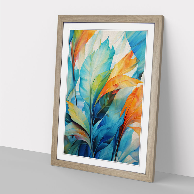 Tropical Leaf Abstract - Single Picture Frame Print on Wood, 34cm H x 25cm W, Oak Framed