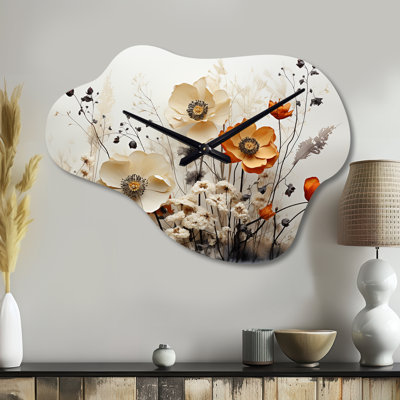Bohemian Earthly Floral Collage II - Cloud Shape Unique Abstract Boho Wall Clock