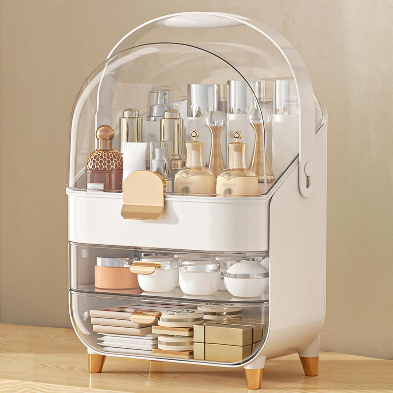 Boîte de rangement pour le comptoir de la salle de bain Skincare, adaptée au dessus de la coiffeuse (or rose), Or rose