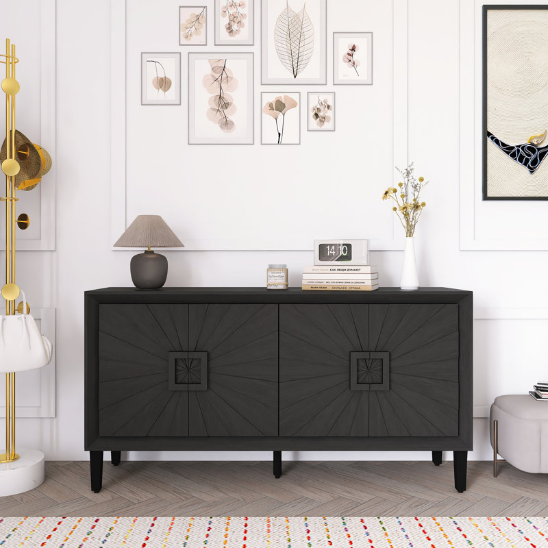 Crédence rustique de qualité supérieure - Conception de porte symétrique Sunburst, Noir
