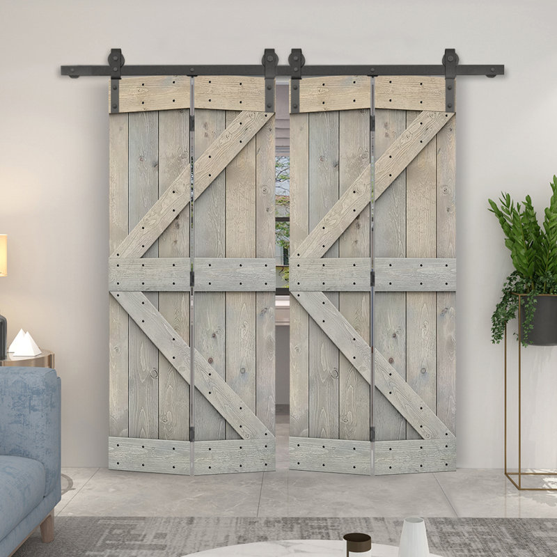 84'' Solid Wood Barn Doors Barn Door, Gris fumée, 52 po x 84 po