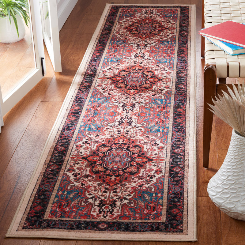 Tapis oriental ivoire / rouge Manado, Tapis de couloir 2 pi 2 po x 9 pi
