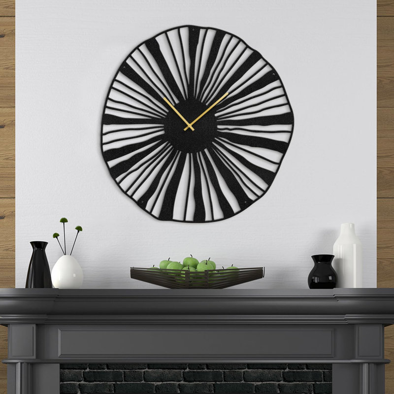 Grande horloge murale en métal Sunburst, Noir, L 36 po x H 36 po