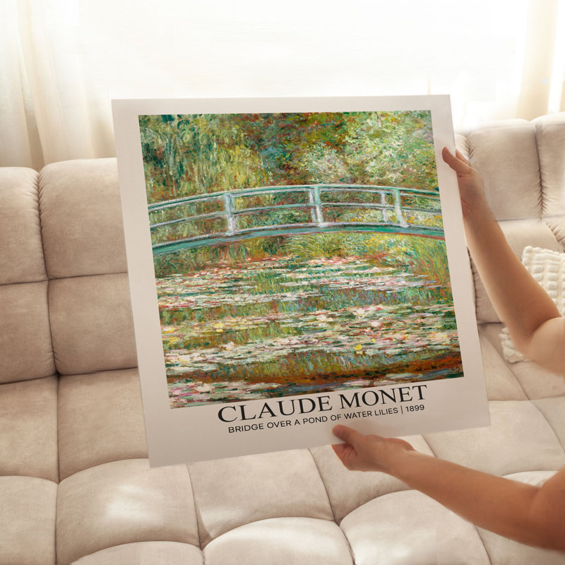 Architecture et bâtiments, pont Claude Monet au-dessus d'un étang de nénuphars, reproduction d'art classique sans cadre