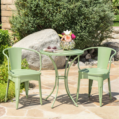 3 Pc Kd Metal Bistro , , Outdoor Use, Water-, Iron, 20.5" Seat High Chairs & Table, 24.63" Wide Iron Metal, 30" Deep