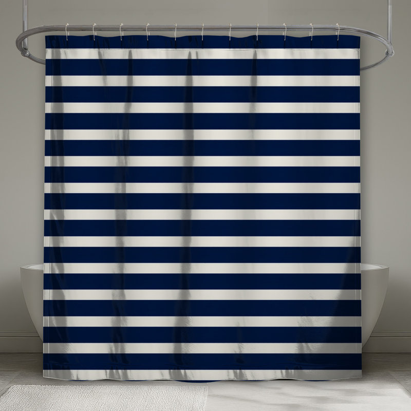 Rideau de douche à rayures bleu marine, 70in W x 72in H
