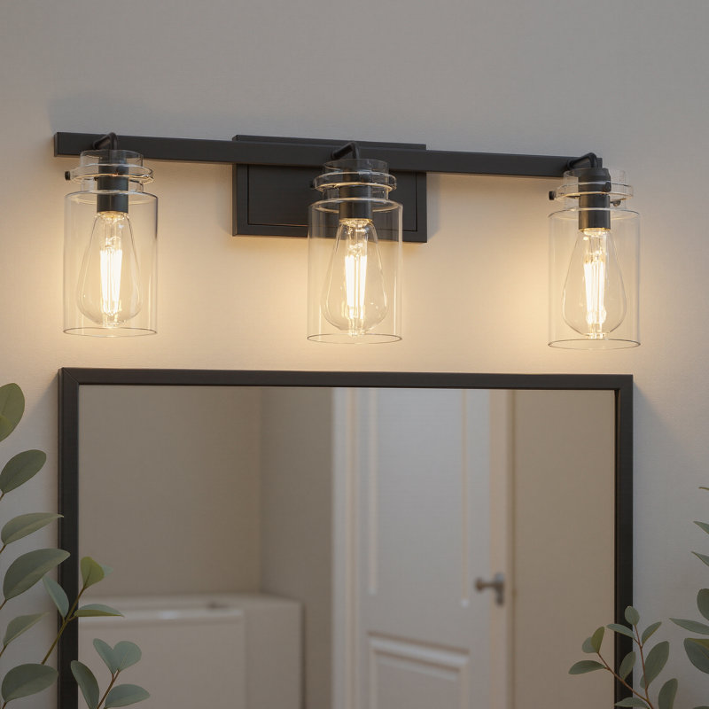 3 - Light Dimmable Vanity Light, Matte Black, 9.4" H x 23.6" W x 6" D, 3 Lights