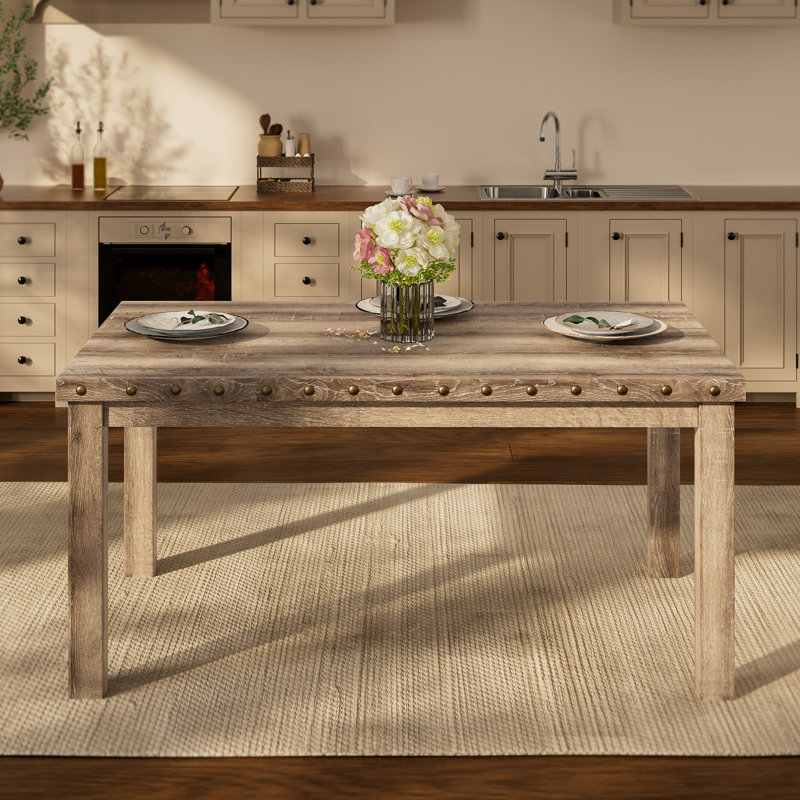 Fort Rustic Wood Dining Table with Rivets and Distressed Texture