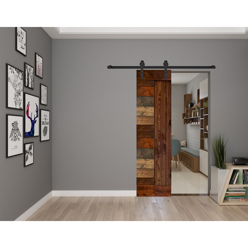 Multicolor Textured Solid Wood Sliding Barn Door Slab