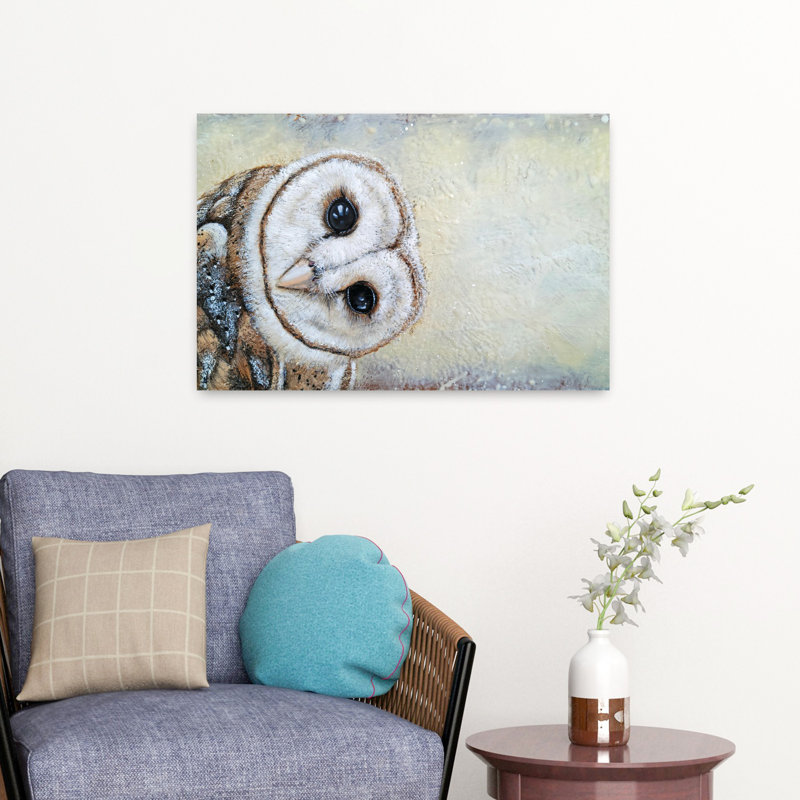Curiosité d'art d'oiseau hibou contemporain, H 16 po x l 24 po