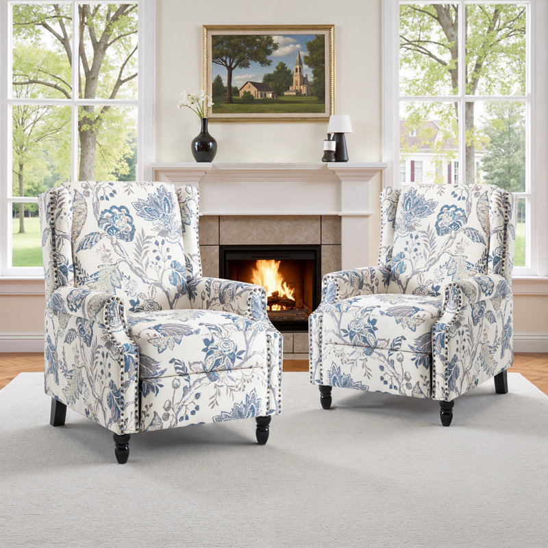 Manual Standard Push Back Recliner, Plants Blue Floral