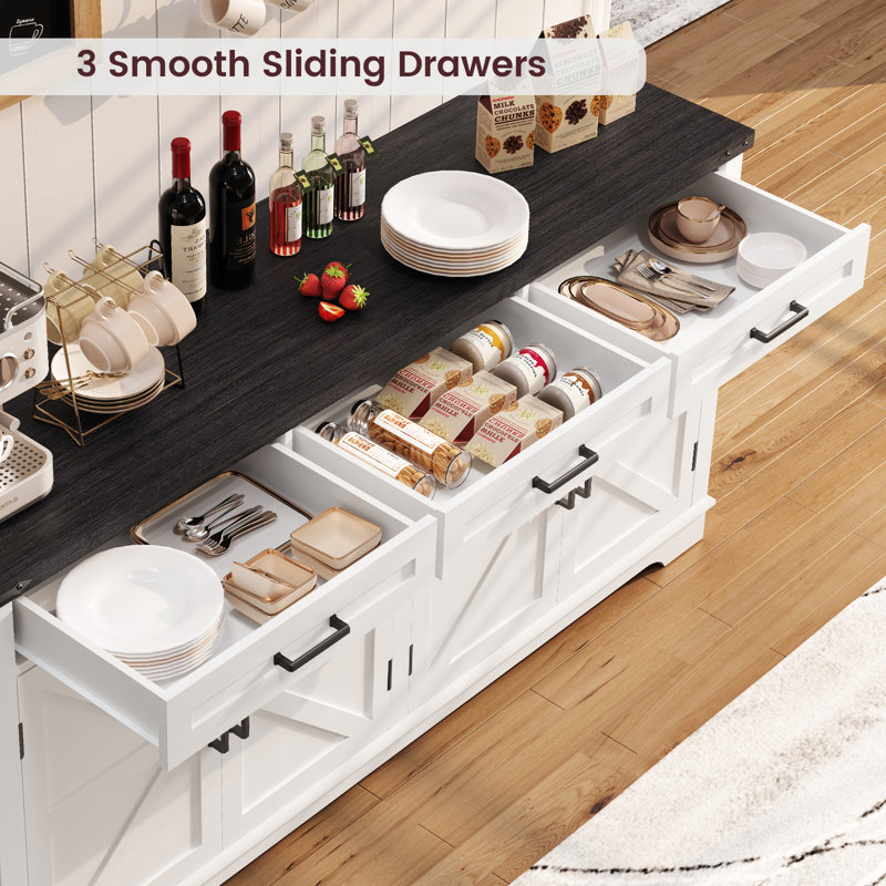 61.02" Large Sideboards, Farmhouse Buffet Sideboards Cabinets with Storage, Coffee Bar Wine Bar for Living Room, Barn