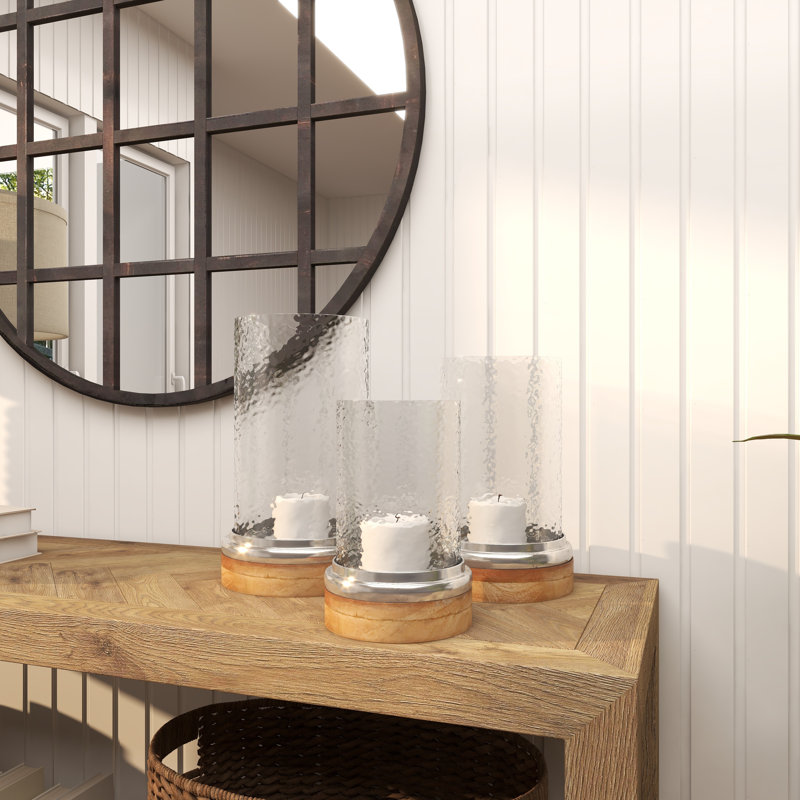 Lampe ouragan pilier en bois brun 3 pièces