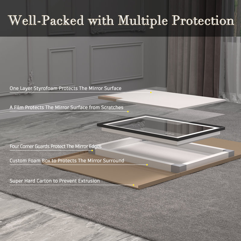 Molly Black Metal Framed LED Front Light and Backlit Anti-Fog Wall Bathroom/ Vanity Mirror, 48" x 32"