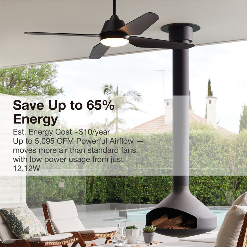 Aria 52in 4-Blades Indoor/Outdoor Ceiling Fan with Remote Control and Light, Black