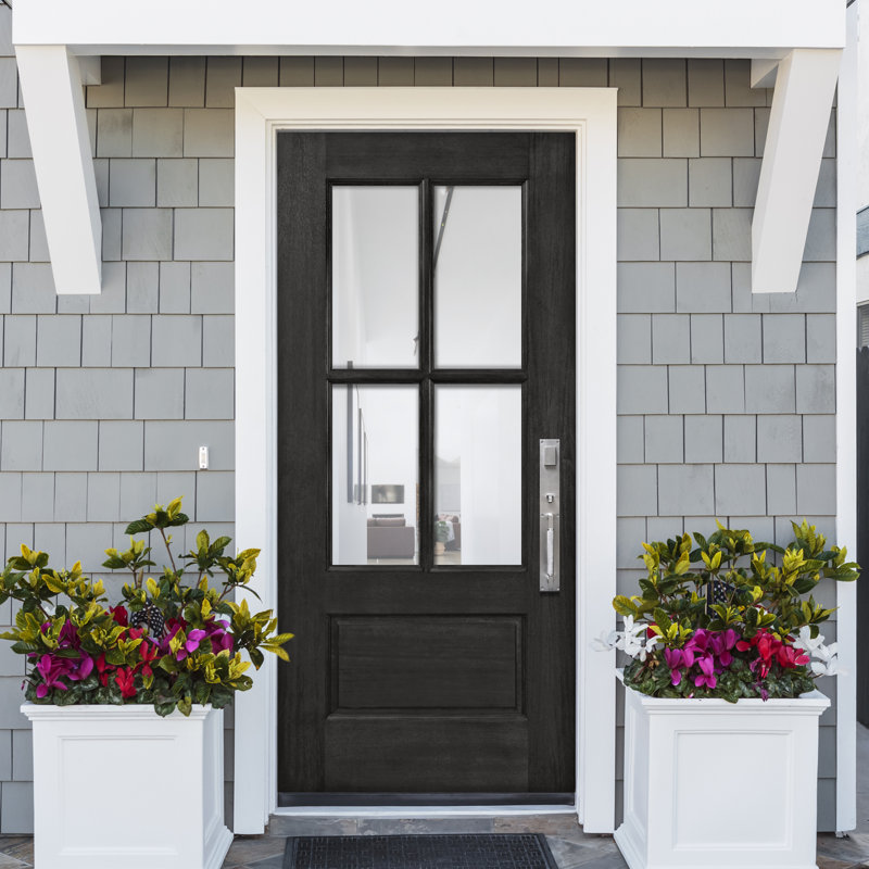36x80 Quick Ship 4 Lite TDL Mahogany Front Door, Canyon Brown Clear, Left Hand/Inswing